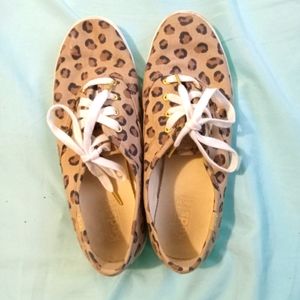🤎 EUC Womens Keds Cheetah Print Sneakers Gold Hardware Size 7 Casual Date Movie